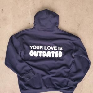 Comfortable navy and white hoodie - a versatile addition to any wardrobe.