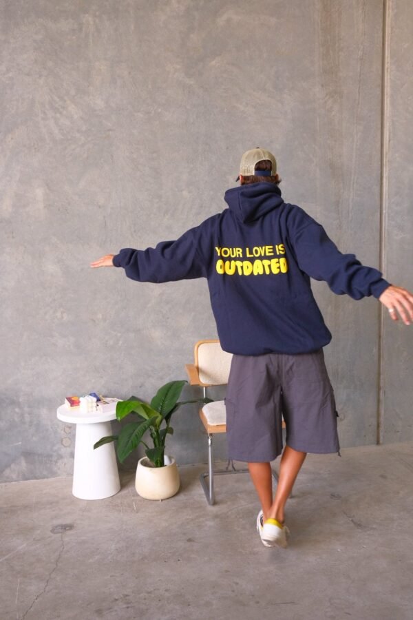 Navy and yellow hoodie with a bold contrast for a vibrant look.